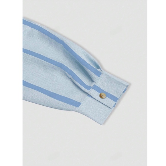 Blue Striped Oversized Button Down Shirt Long Sleeve - Picture 6 of 7